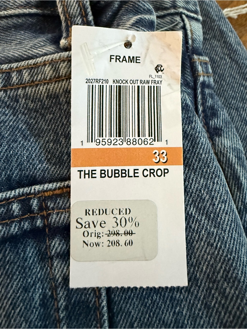 NWT Frame The Bubble High-Rise Crop Barrel-Leg Jeans, Size 33 - Picture 10 of 11